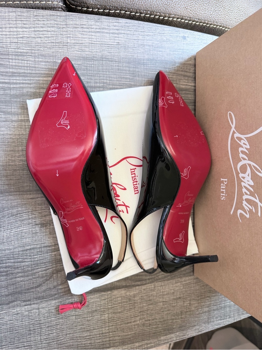 Christian Louboutin Black Patent Leather Pointed Slingback Red bottoms Pumps - Picture 8 of 15